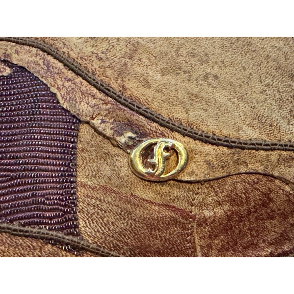 Vintage Sneak Skin Leather Patchwork Clutch Purse by Carlos Fiori made In Italy - Picture 4 of 13